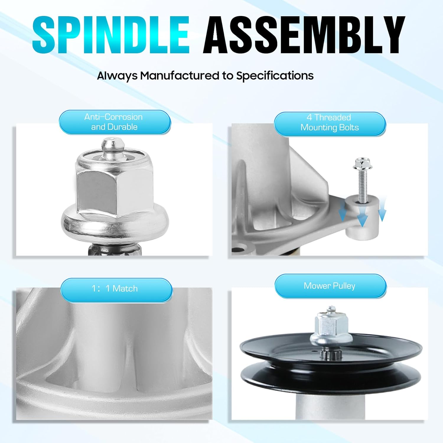 54 Inch Mower Deck Rebuild Kit Replace for Husqvarna/Craftsman LGT2654 YTH2454 GTH2654T YTH24V54, with 3 Spindles 187292 192870, 3 Pulleys 153535 173436, 1 Belt 196103 with 148 1/2 Inch