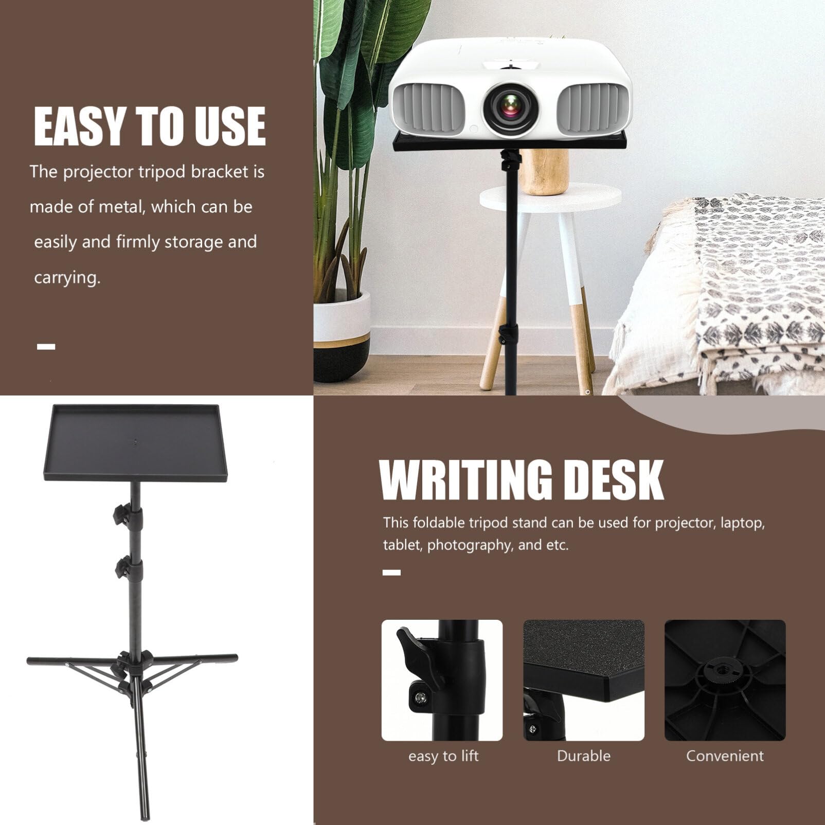 Gatuida Projector Stand Tripod: Adjustable Projector Stand Floor Laptop Tripod with Tray for Office Home Outdoor Movies Studio Computer DJ Equipment - Image 4