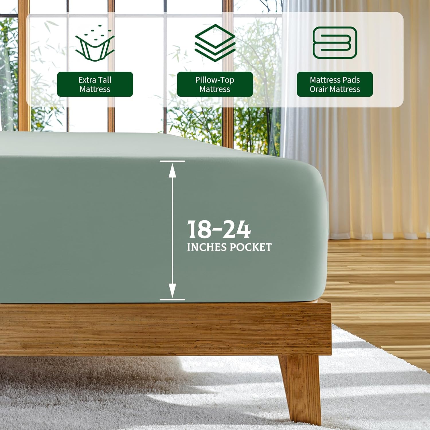 SONORO KATE 100% Viscose Derived from Bamboo_, Extra Deep Pocket up to 18"-24",Ultra Soft & Cooling Sheets for Hot Sleepers, Hotel Luxury Silky Bed Sheets (Sea Glass,Queen) - Image 3