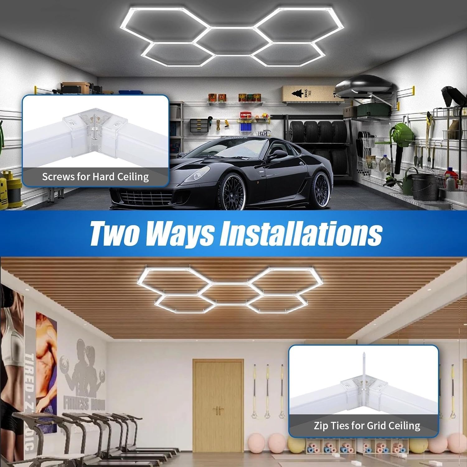 Hexagon Garage Lights, 168W 16800LM 4 Grids Hexagon Led Lights, 6500K Super Bright Honeycomb LED Ceiling Light for Garage, Shop, Basement, Gym