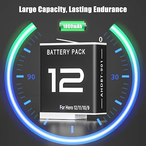 Miniatura 2 de DONGNI Hero 12 - Batería de repuesto para GoPro Hero 12 Hero 11 Hero 10 Hero 9 Cámara negra 2 unidades y estación de carga de batería USB de 3