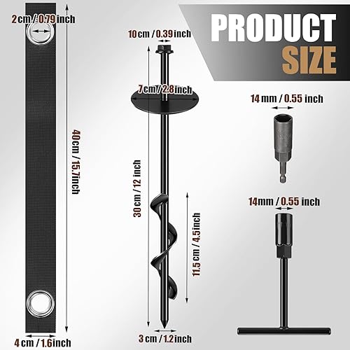 Miniatura 2 de LEIFIDE Juego de 6 estacas de trampolín de 12 pulgadas, juego de anclaje para cama elástica, anclajes de suelo resistentes, estacas de acero en