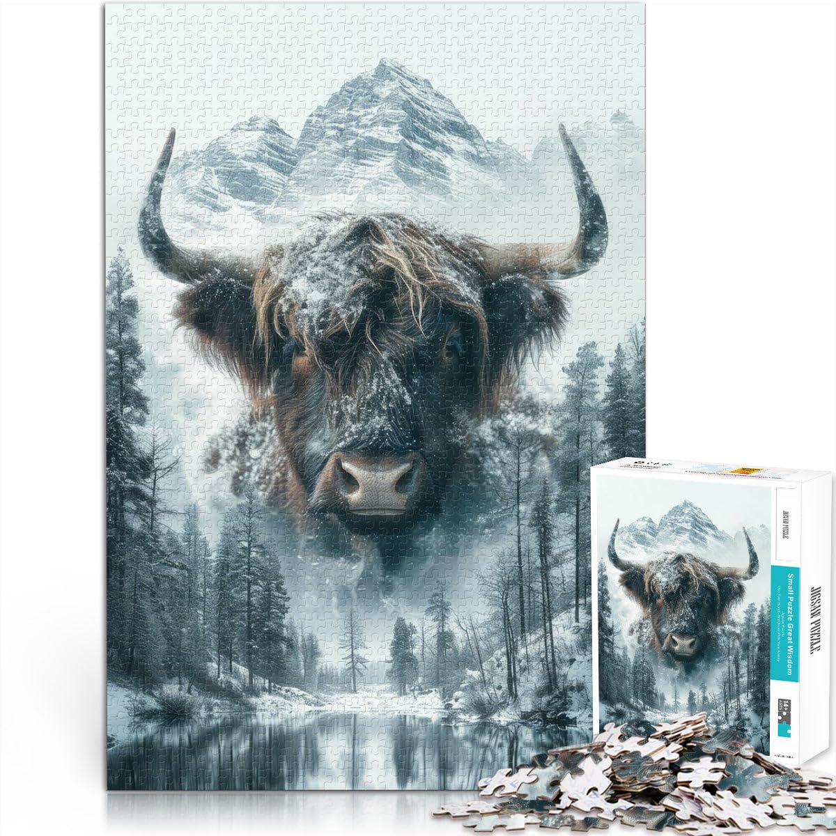 Jigsaw Puzzles 1000 Pieces for Adults Highland Cow Snow Mountain Educational Games 50x75cm Great gifts and toys for Age 14+