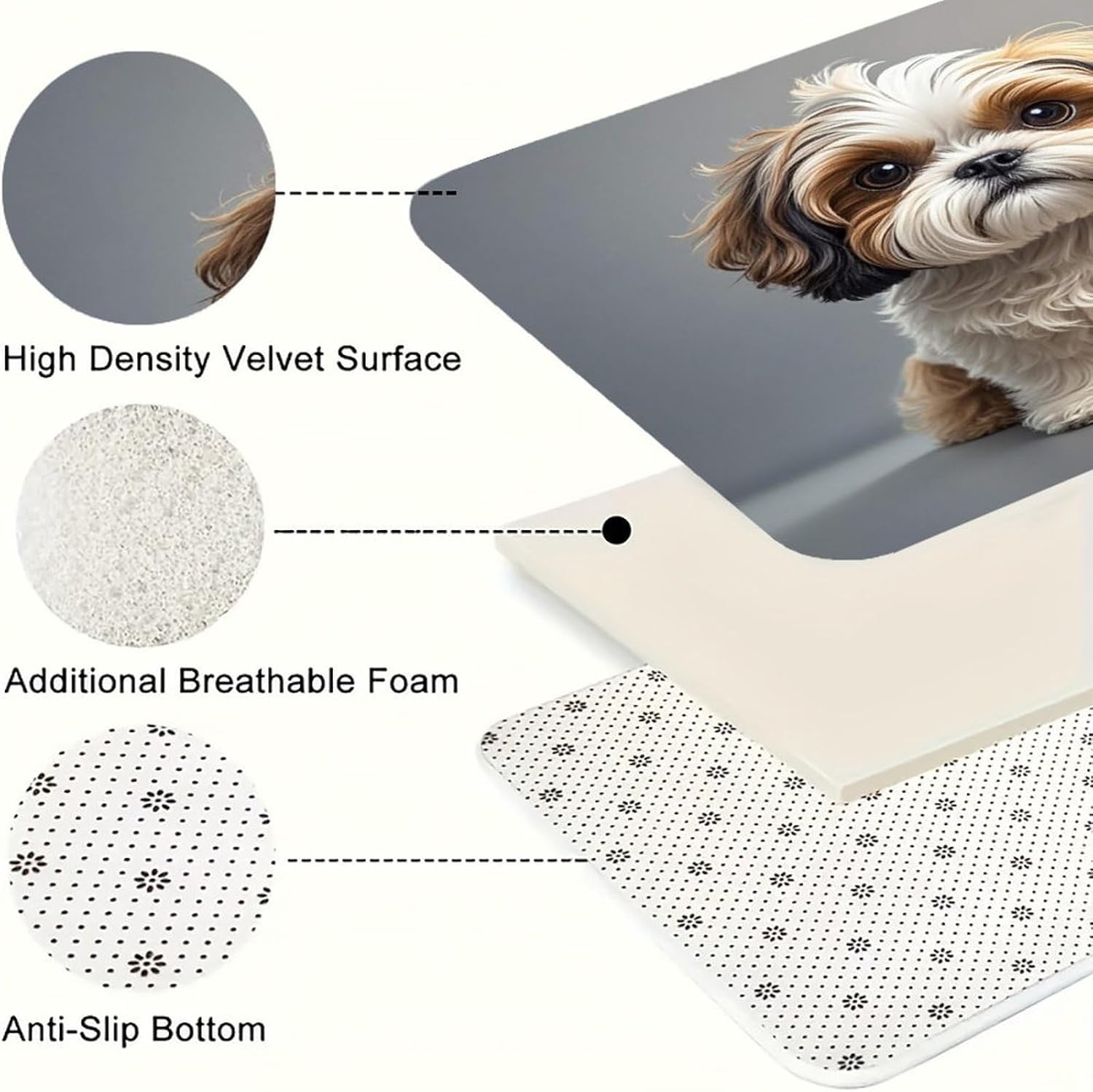 Shih Tzu Dog Kitchen Mats Soft Absorbent Rugs for Floor Non Slip Washable Kitchen Mats Fashion Rectangular Rugs for Three-Piece Set for Laundry Office Home Sink