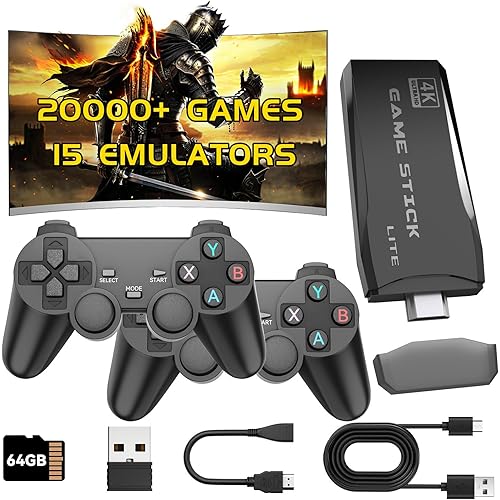 2025 New Retro Gaming Console, Game Stick, Retro Game Console with 20000+ Games & 15 Emulators, 4K HDMI Output, 2.4GHz Controllers for TV Plug and Play