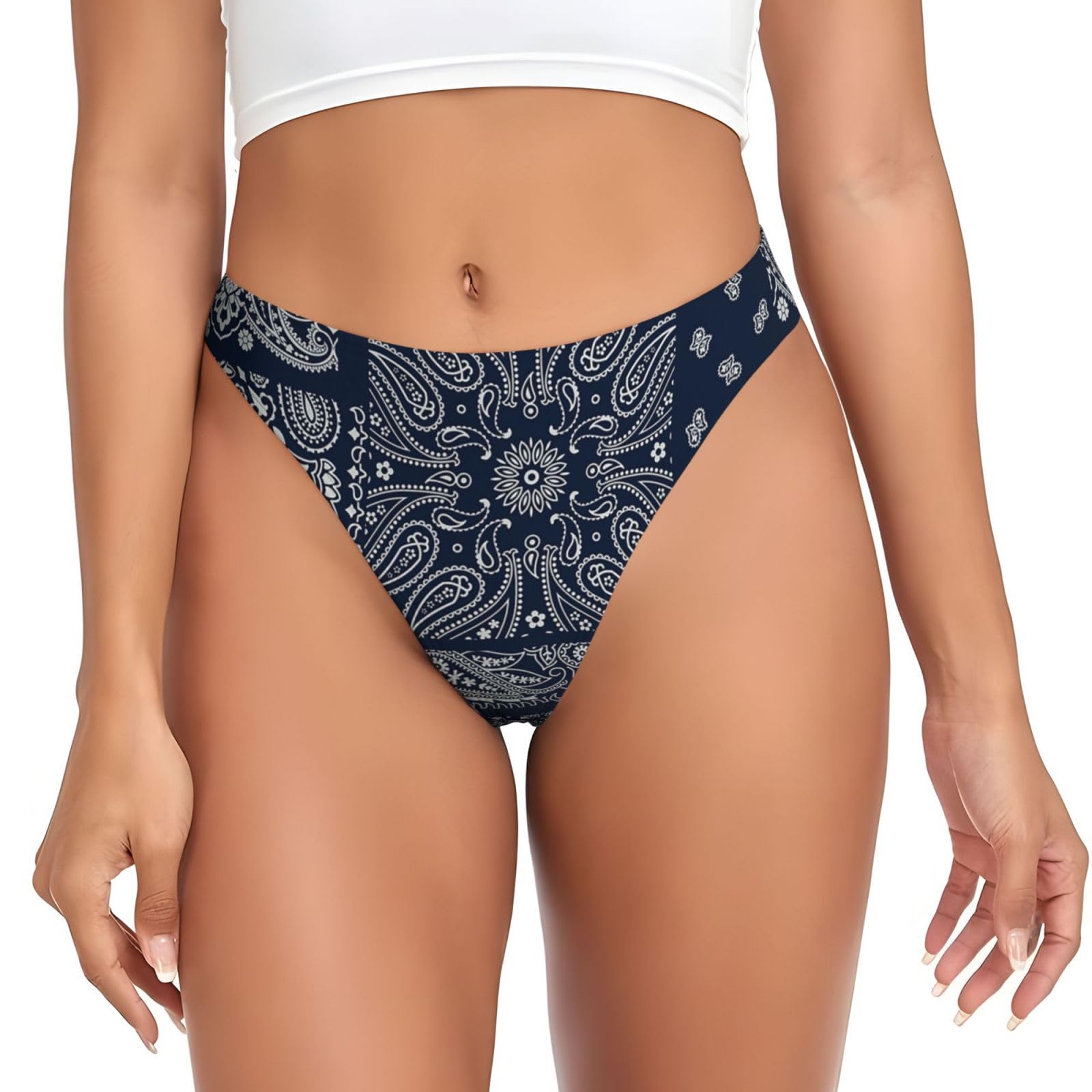 Smazdfxx Women's As Pic G-String Thongs Blue Paisley Bandana Elastic Waistband No Show Underwear Breathable Panties