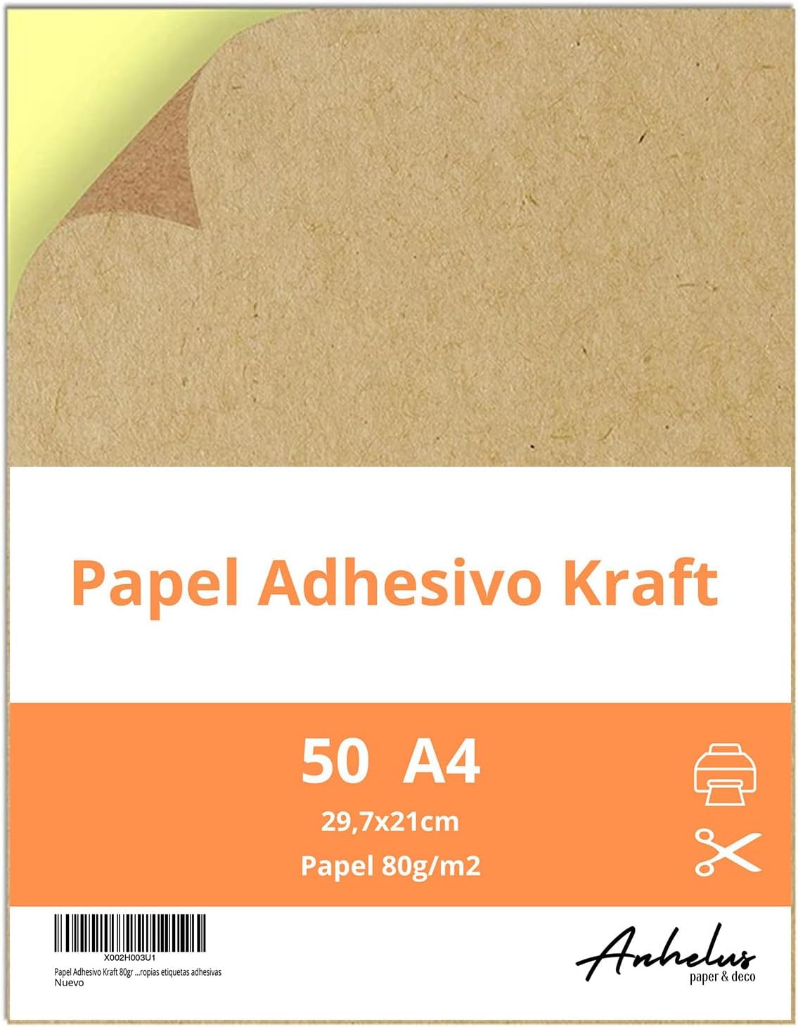 Papel Adhesivo Kraft para Impresora - A4, 50 hojas