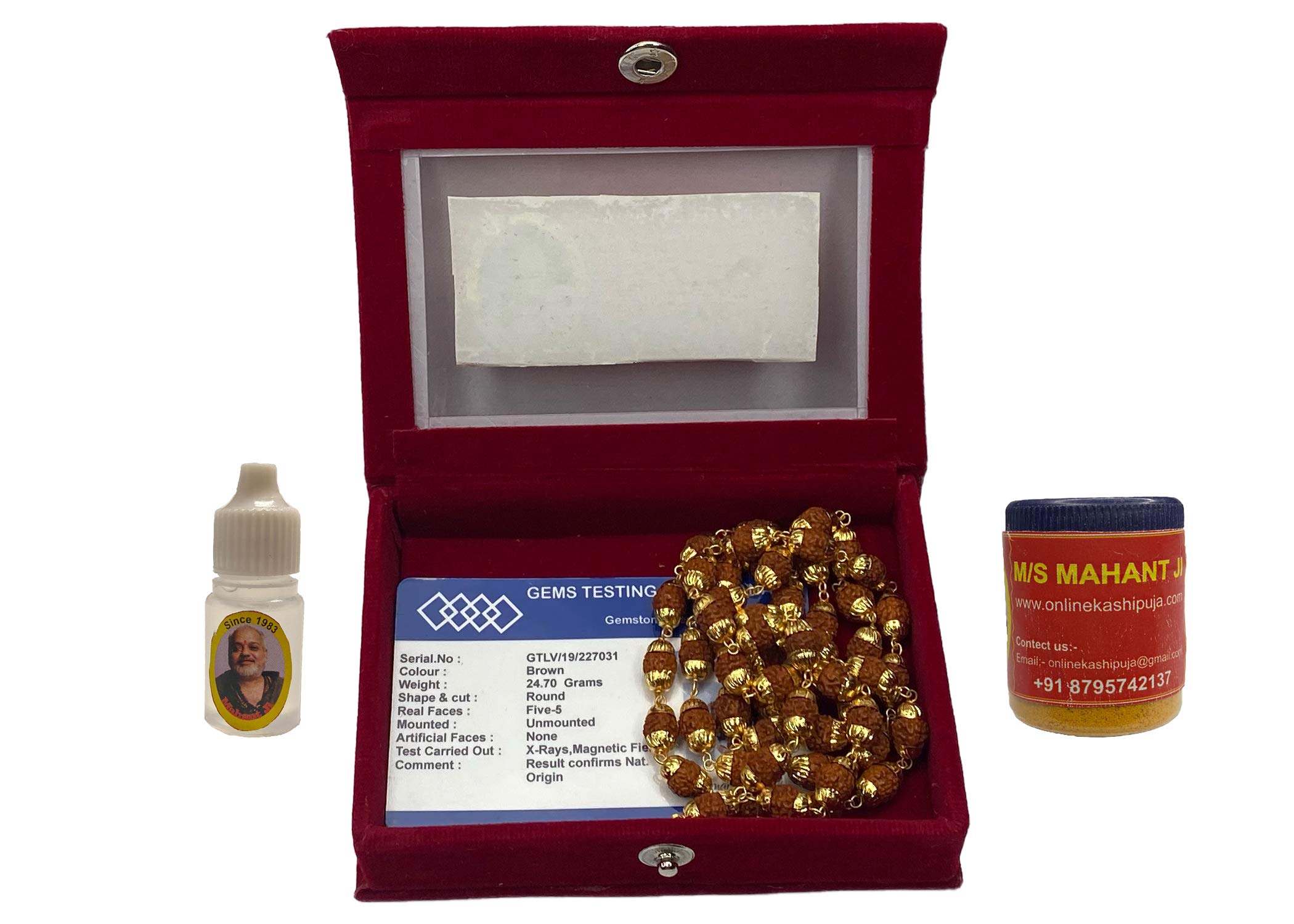 MAHANT JI 100% Natural & Original 54 + 1 Beads 5 Mukhi Rudraksha Mala Gold Plated Cap Covered Lab Tested Certified (Weight 23 Gm to 30 Gm, Size 6 MM to 9 MM) with Gangajal and Chandan from Kashi (B08PSSBR2W) Amazon Price History, Amazon Price Tracker