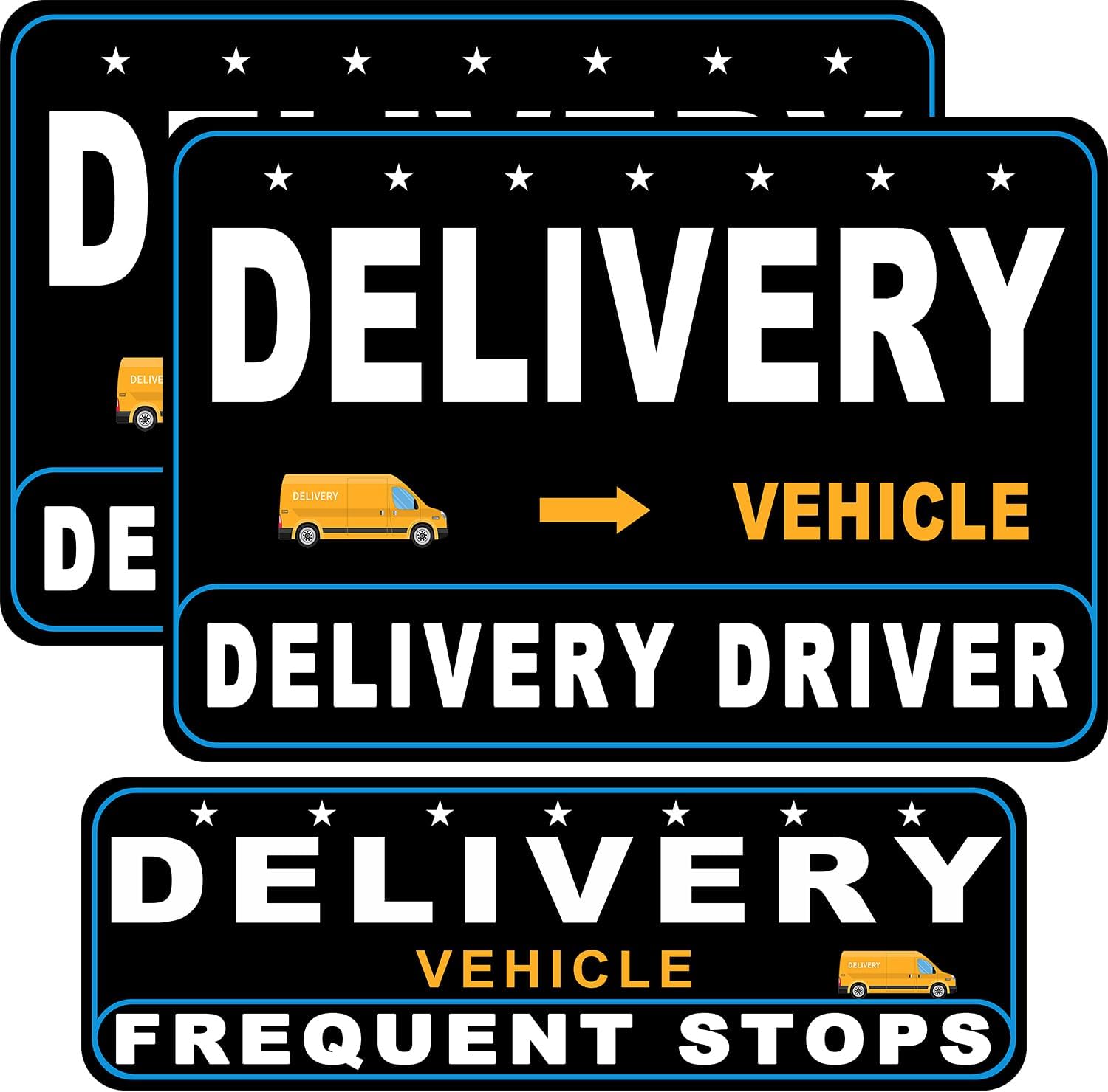 3 Pack Delivery Driver Magnet for Car, Reflective Heavy Duty Delivery Car Magnetic Signs, Frequent Stops Magnetic Signs for Delivery Driver (Black - 3 Pack)