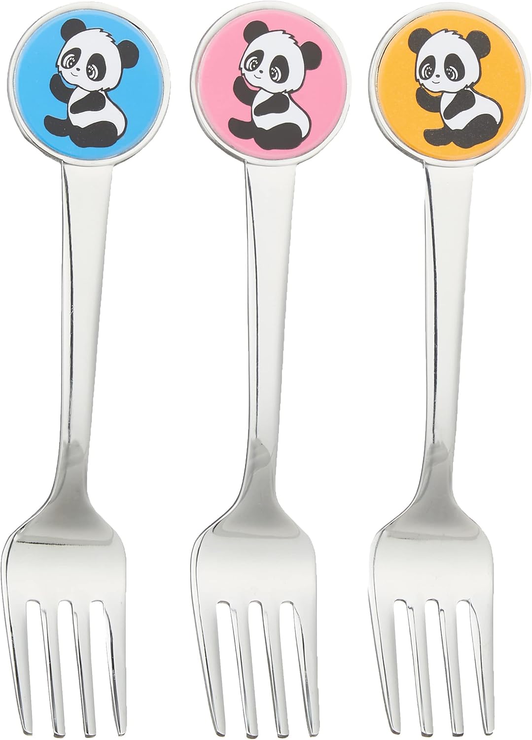 nagao Stainless Steel Panda, Fork, Pink/Blue/Yellow, Set of 3