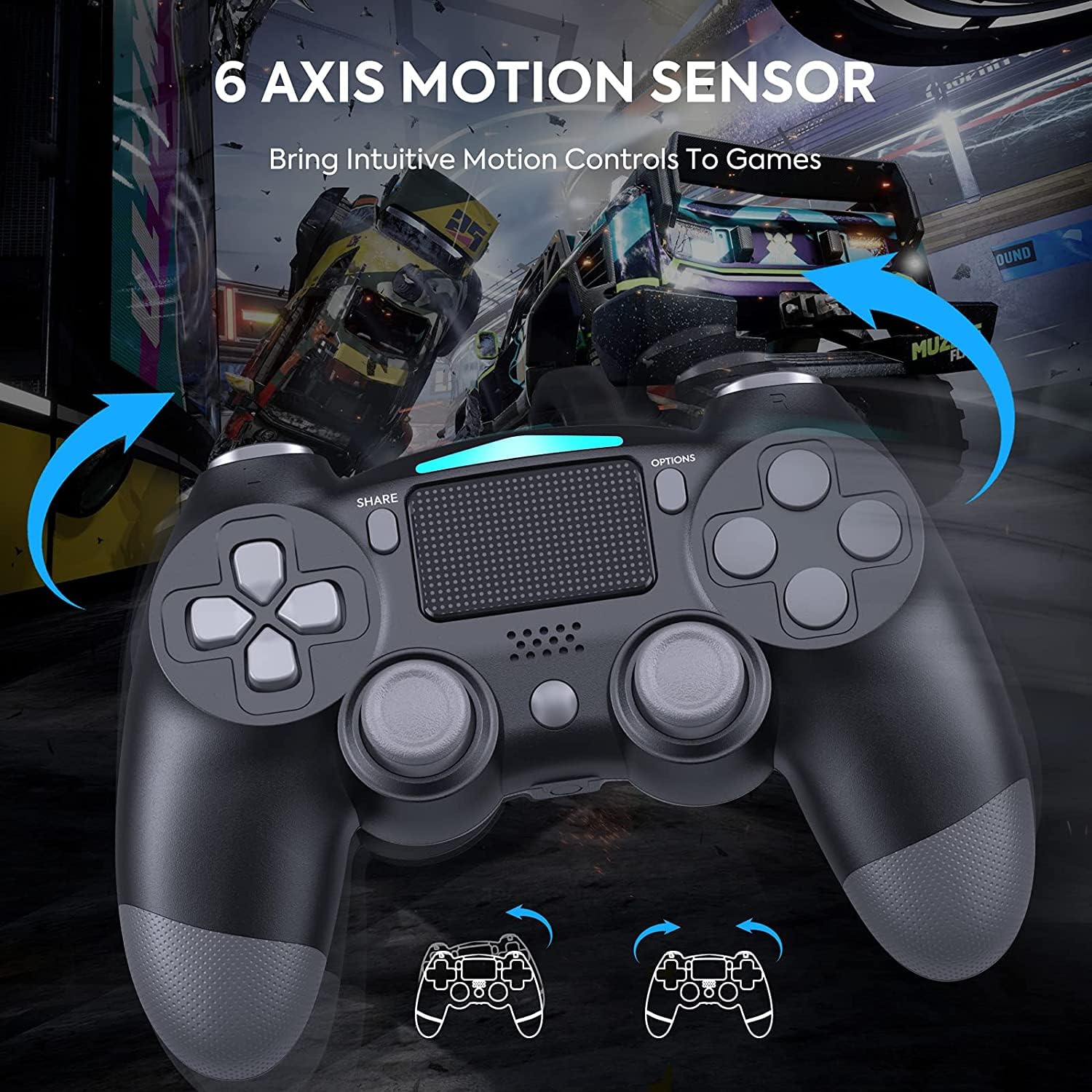 BJXOZ Wireless Controller für PS4, mit Vibration, Kopfhörerbuchse, 6-Achsen Gyro Sensor, Screenshot, Touchpanel, Gamepad für PS4/Slim/Pro/PC