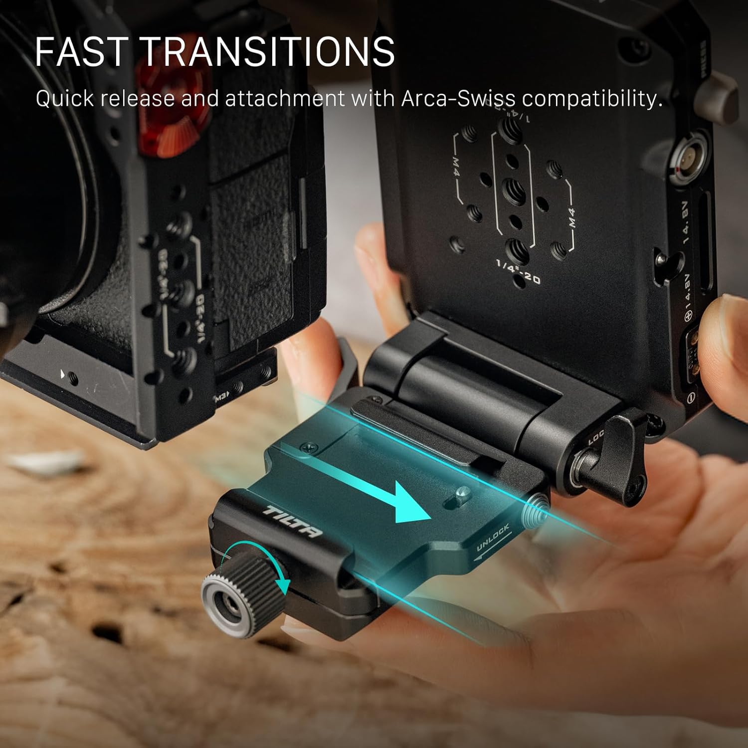 Tilta Adjustable ARCA Receiver for Mini PD V Mount Battery Plate | Compatible with DJI Standard ARCA Quick Release & Camera Cages | Adjustable Swivel Mount | Lightweight Rig Accessory – Black