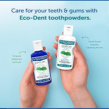 Eco-Dent TartarGuard Baking Soda Toothpowder - Enzyme Cleaning Action for Tartar Control, SLS-Free, Fluoride-Free Toothpaste Alternative, Fresh Mint Tooth Powder, 2 Oz (Pack of 2)