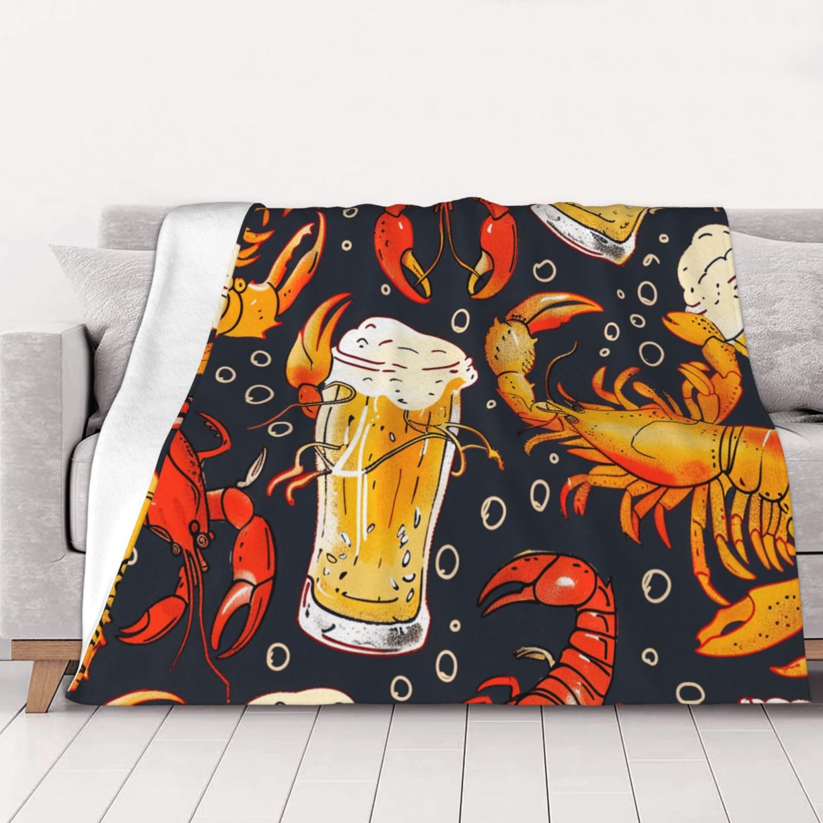 AUBKFELD Beer and crawfish pattern Printed Flannel Blanket 102x76 CM, Soft & Warm Throw Blanket for Sofa/Couch/Bed/Car, Gifts for Audlts Women Men