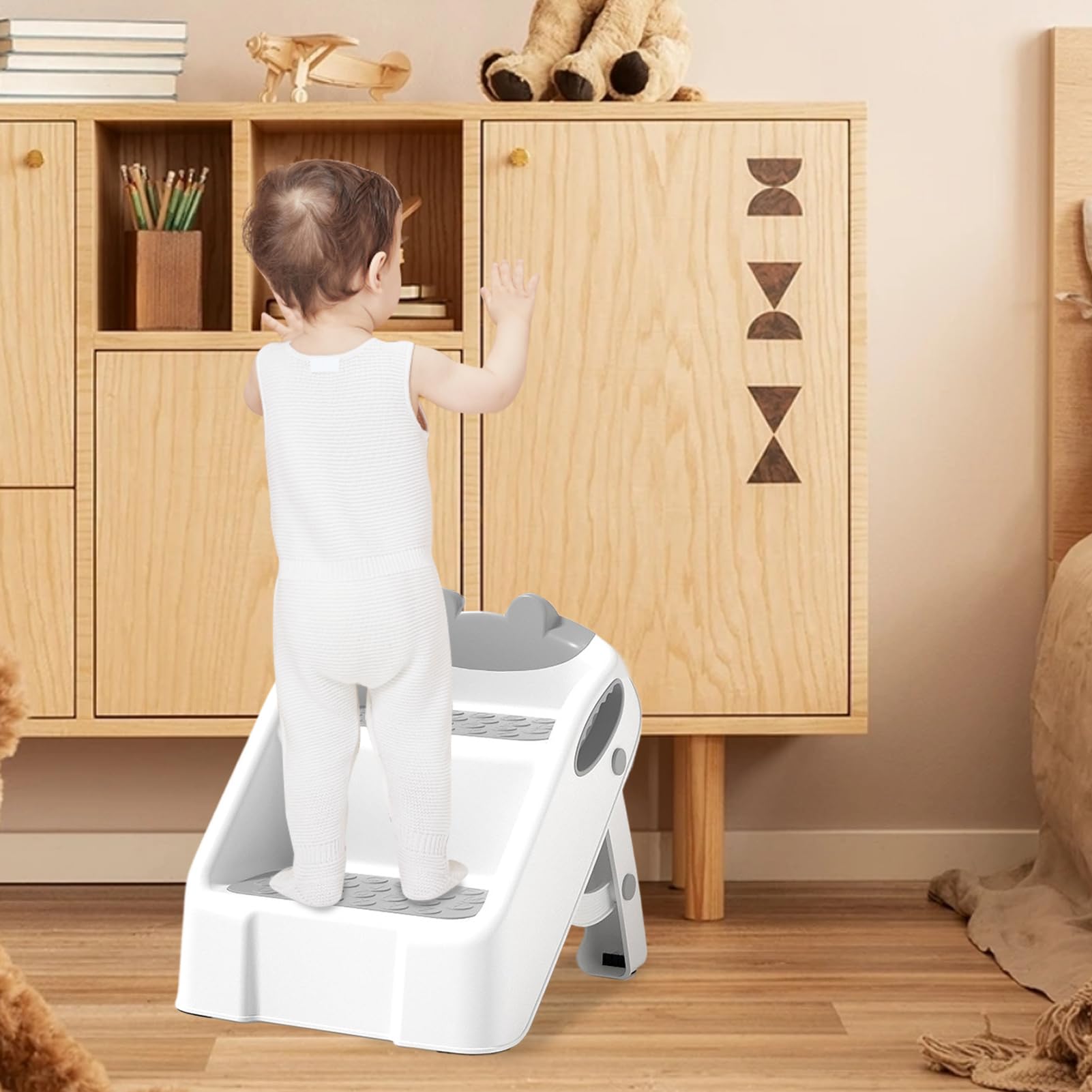 Taburete Escalón Infantil Escalera de Seguridad Lavado Fácil de Manos | Taburete Escalón 2 Niveles Plegable Ligero Para Niños Inodoro, Lavabo, Dormitorio, Encimera