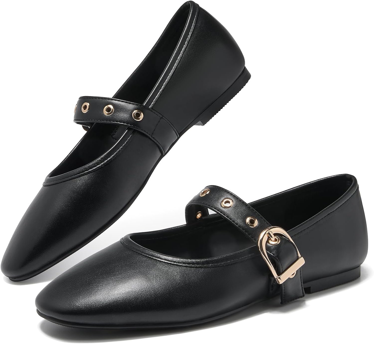 CouieCuies Women's Mary Jane Flats Round Toe Ballet Flat with Buckle Dressy Comfortable Maryjane Flats Adjustable Strap Office