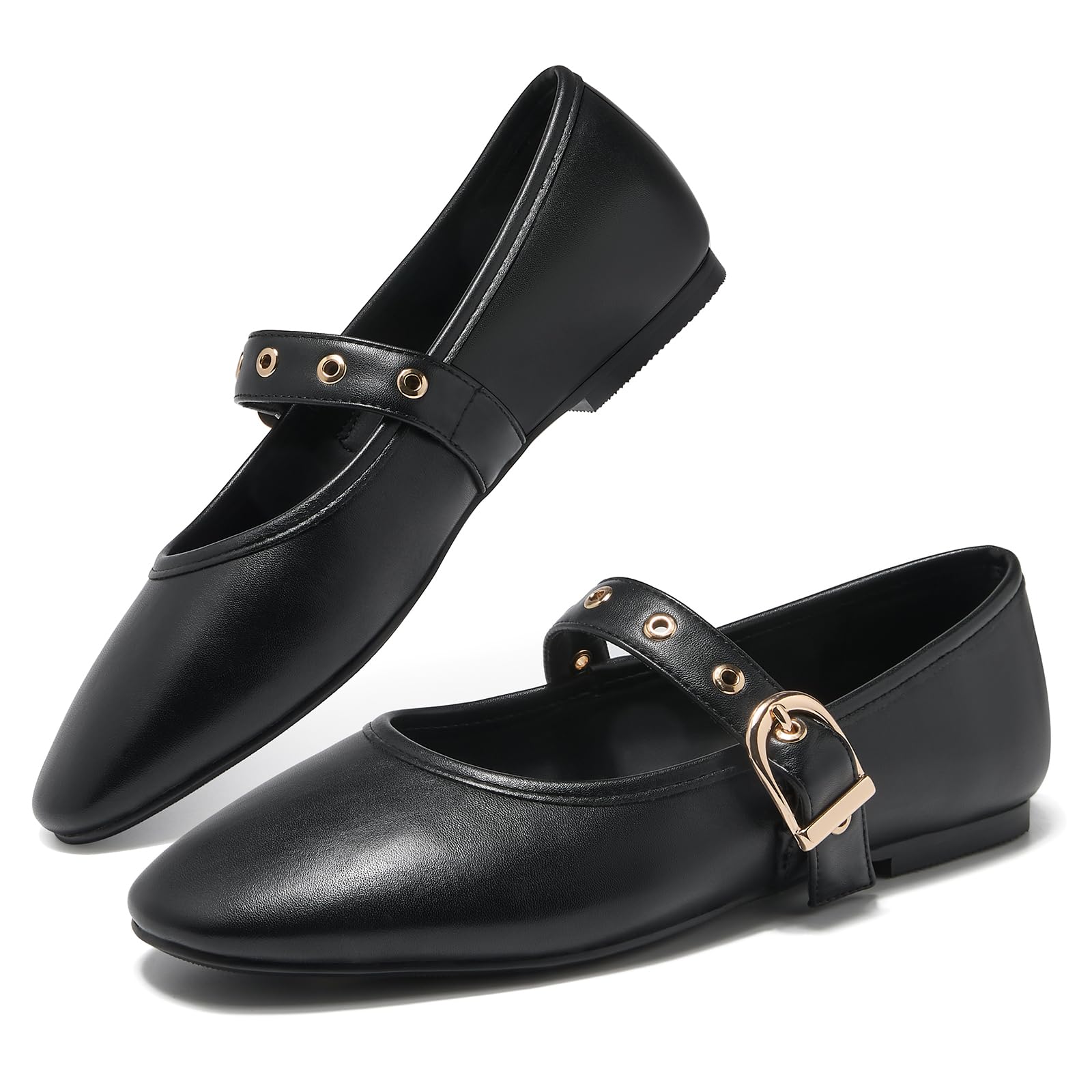 CouieCuies Women's Mary Jane Flats Round Toe Ballet Flat with Buckle Dressy Comfortable Maryjane Flats Adjustable Strap Office