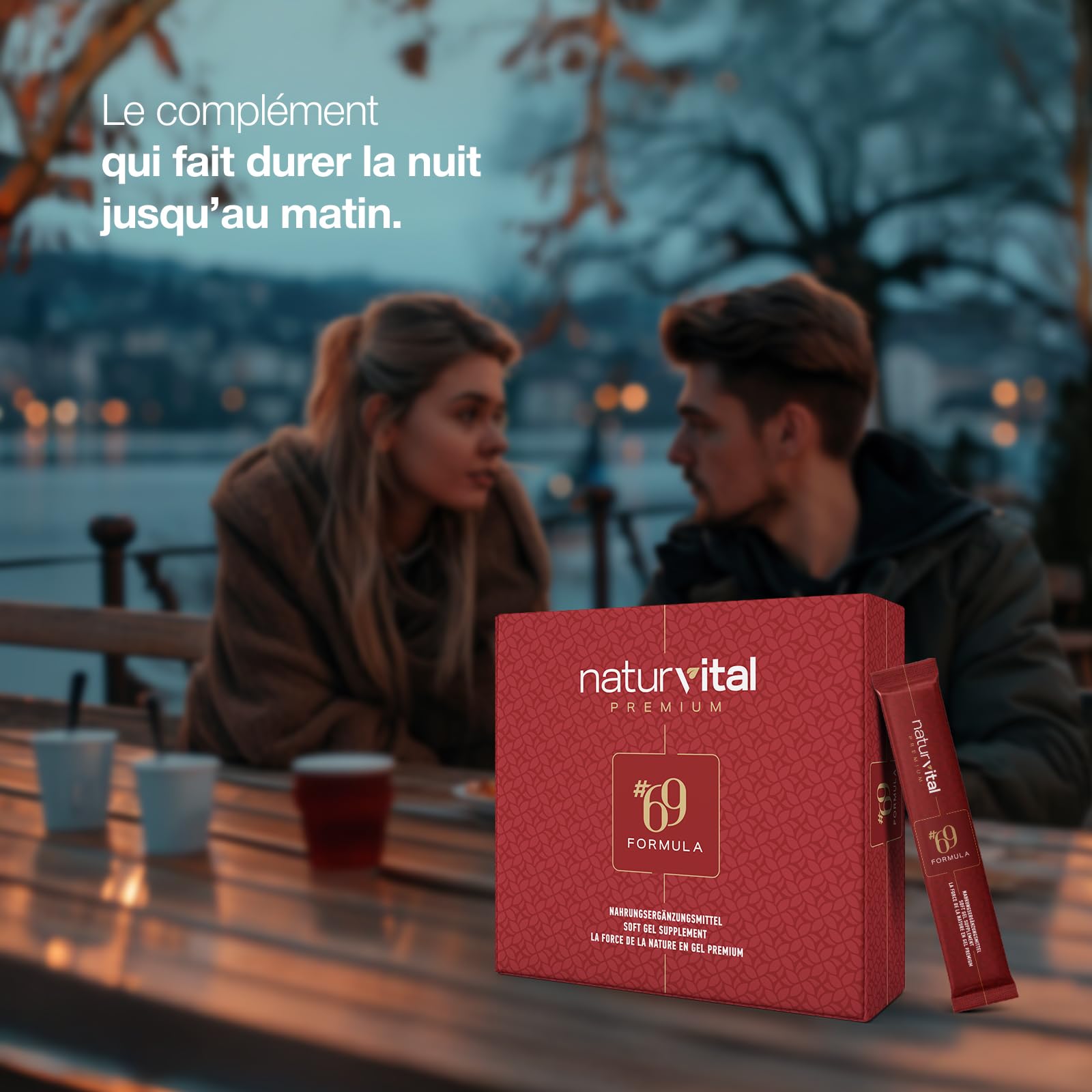 Naturvital Premium 69 Formula, Miel Aphrodisiaque Homme 12x12g Stick, Extra Fort pour Hommes Actifs, Effet Immédiat, Maca, Ginseng-Extrakt & Tribulus Terrestris Gel (1 Pièce)