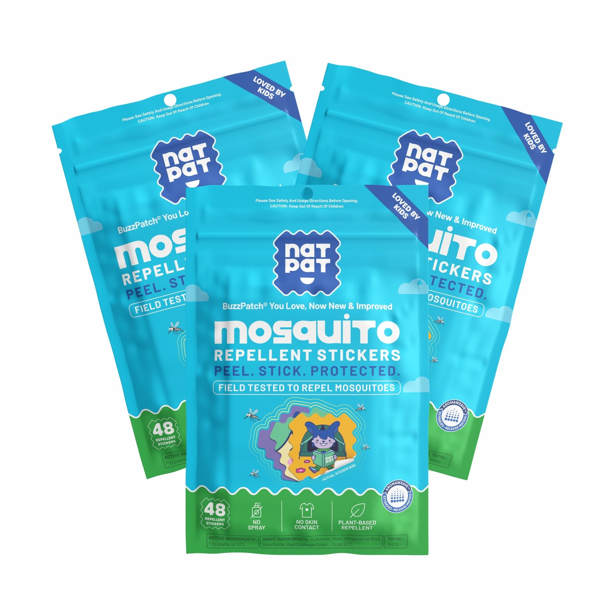 NATPAT Buzz Patch Mosquito Patch Stickers for Kids (3 pack, 180 stickers) - The Original All Natural Citronella Essential Oil Insect Patch, Plant Based Ingredients, Non-Toxic, DEET Free, for Toddlers,