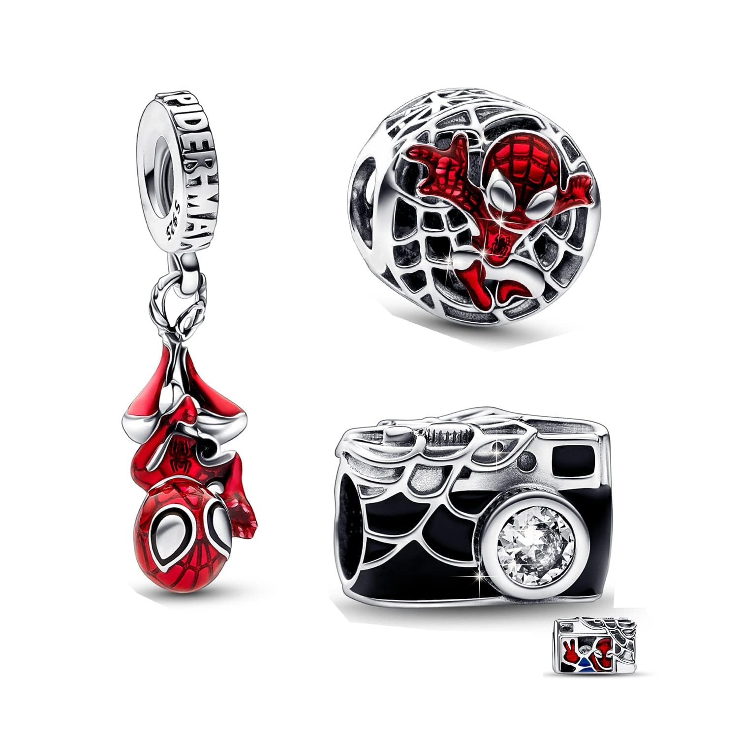 TERRIFI925 Sterling Silver Charms Mouse Robot, Key Beads with Spider-Man and Camera for European Bracelets - DIY Jewelry Set, Baby Yoda Charm Dangle Pendants Cartoon Jewelry Gift for Women Girls