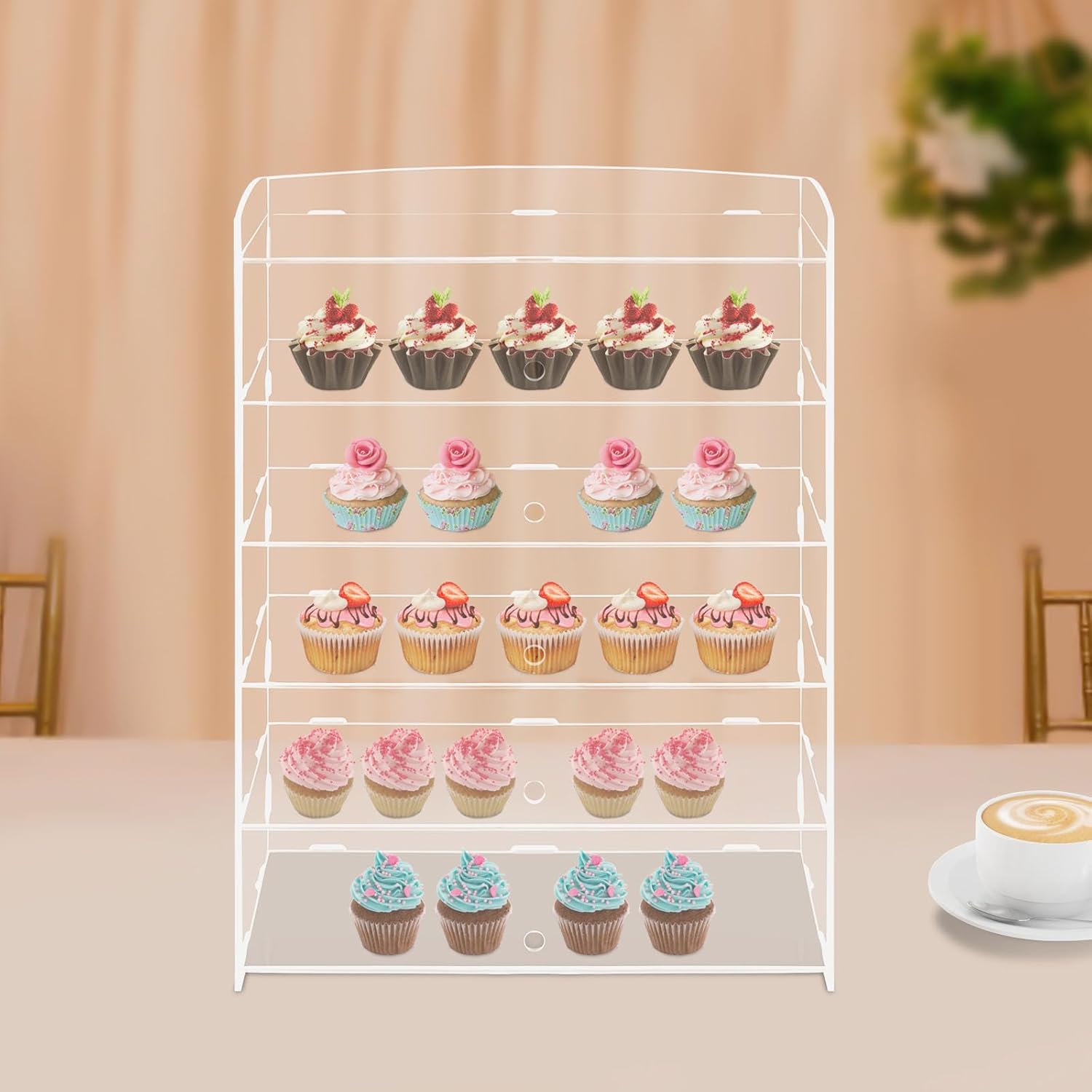 5 Tier Acrylic Display Case, Bakery Pastry Display Stand Countertop Dessert Cabinet with Doors for Donut Cookie Cupcake, Vitrinas Showcase, 360° Visible, 18.7 x 8.5 x 24.4in