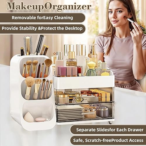 Miniatura 6 de Organizador y almacenamiento de maquillaje, organizador grande de 3 cajones de maquillaje transparentes, organizadores de cuidado de la piel para