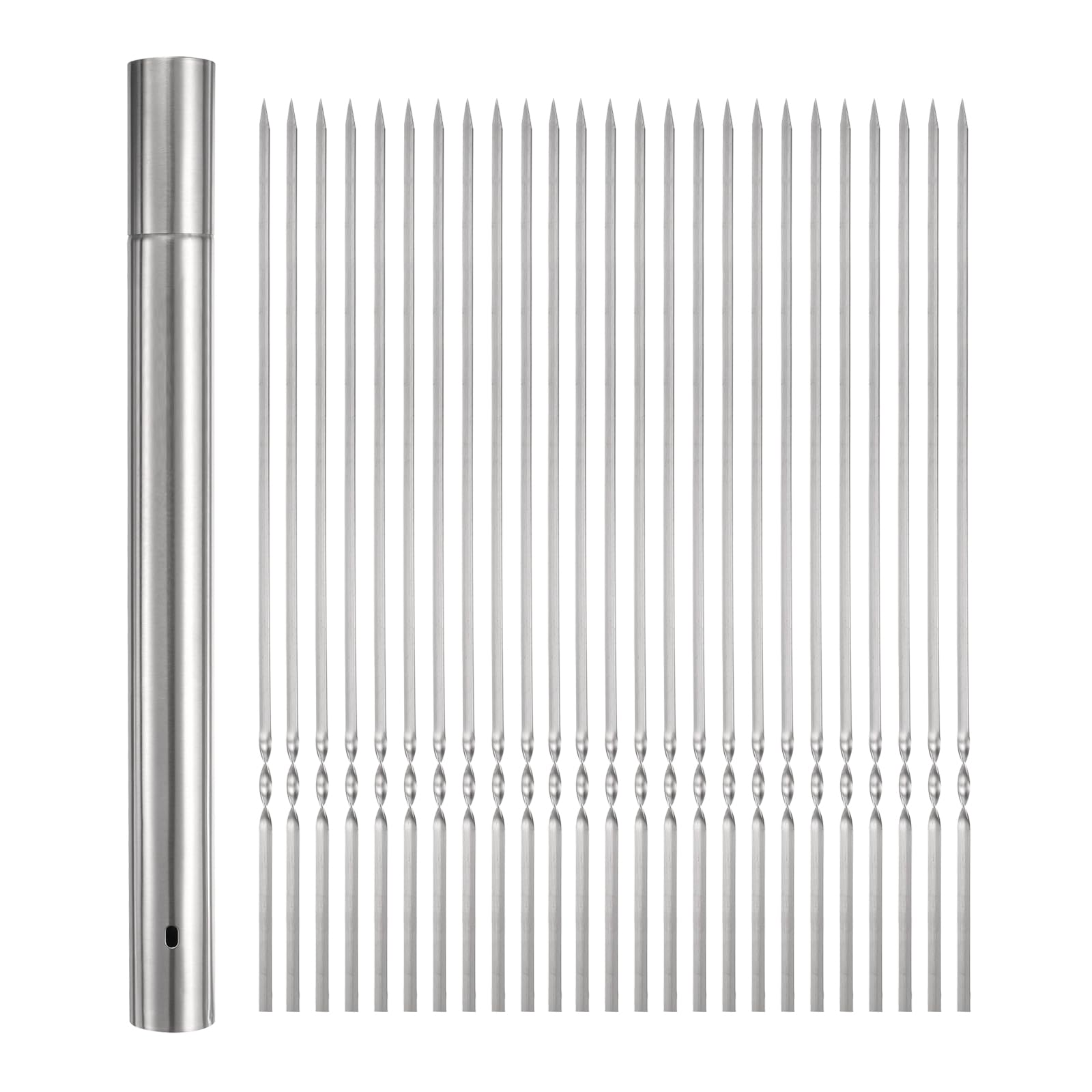 Brochettes en métal inox 40cm réutilisables avec tube de rangement x100