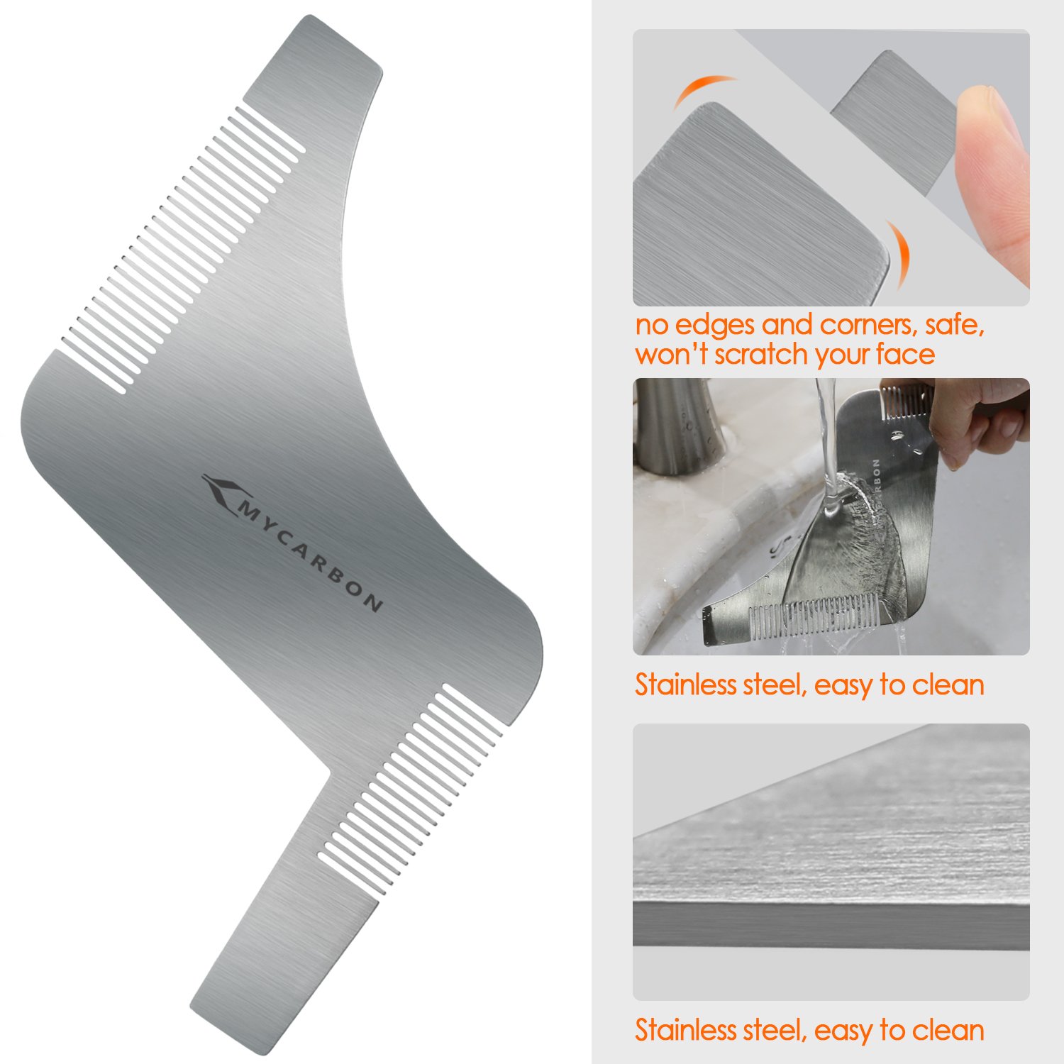 MYCARBON Pettine Barba Forma Uomo in Acciaio Inossidabile Disegno Z per Styling Taglio Barba Pettine da Barba Modellante Portatile