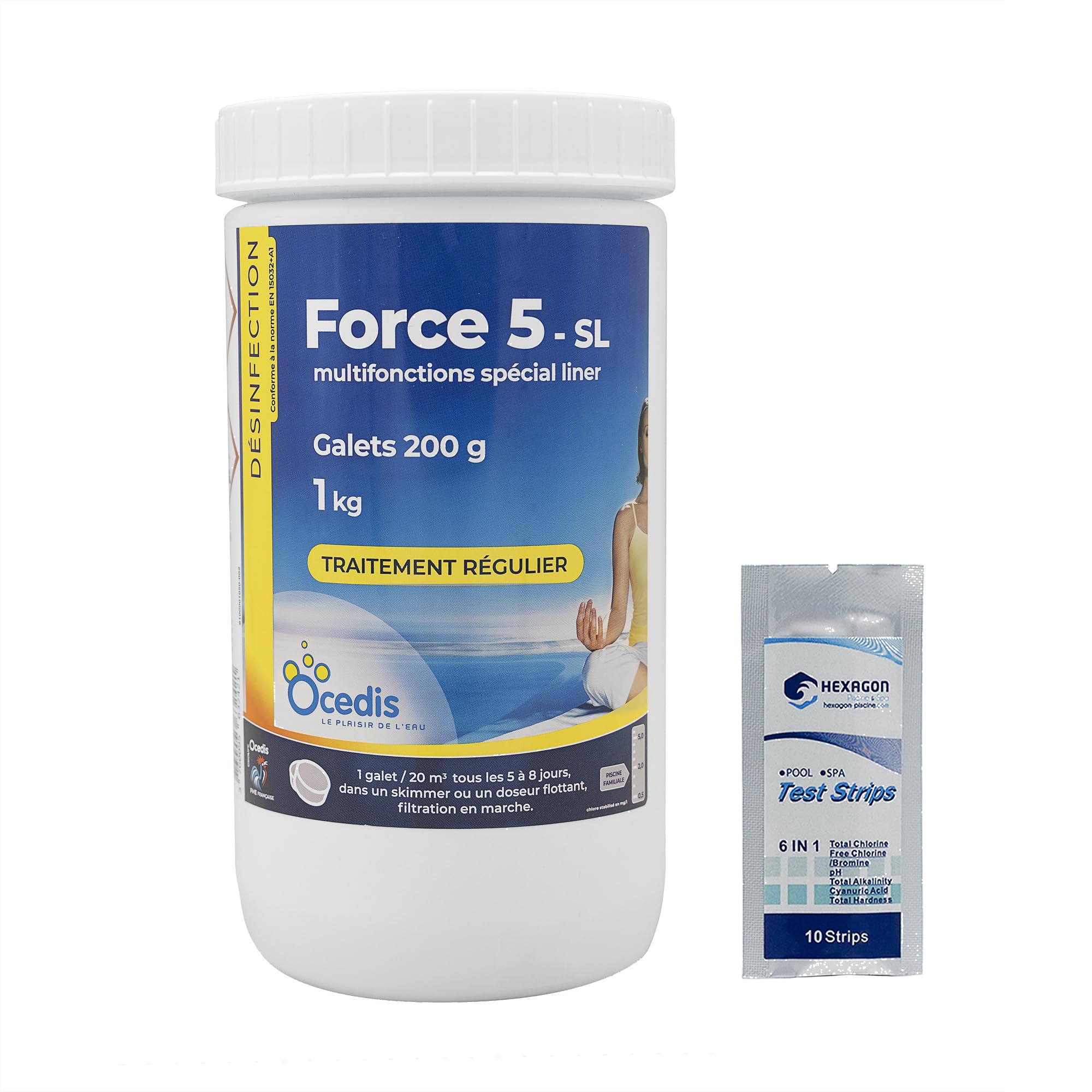 OCEDIS Force 5 - Désinfection Régulière Multifonction | Chlore Lent Stabilisé | Multiaction | sans sulfate de cuivre