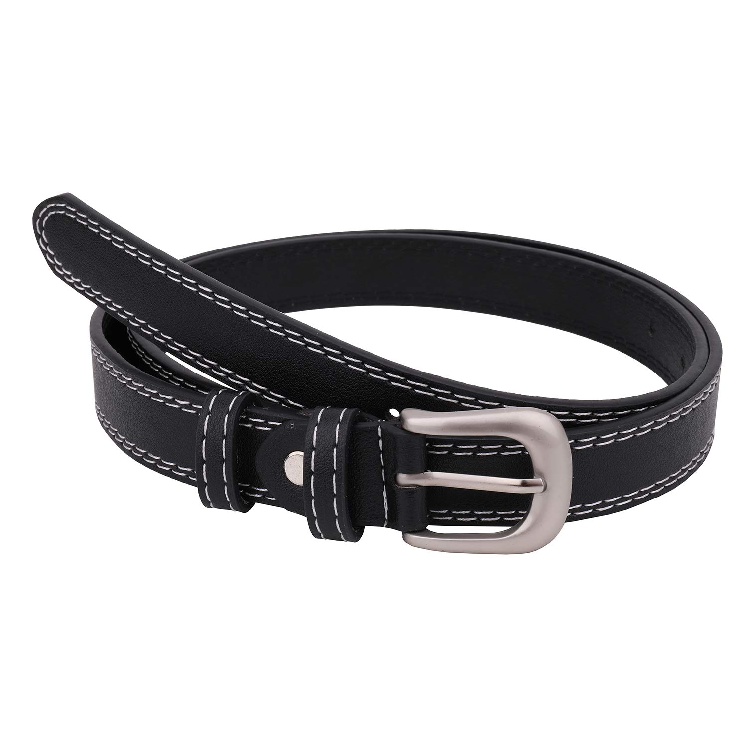 Trimming Shop Mens Black Waist Belt with Silver Buckle Adjustable PU Leather Skinny Waistband