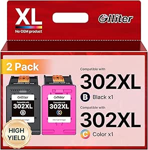 302 XL Cartouche d'encre Remplacement pour HP 302 XL Noir et Couleur Cartouche HP 302 Encre pour DeskJet 3639 3630 3632 2130,OfficeJet 3831 3833 3830, Envy 4520 (1 Noir, 1 Tri-Colore)