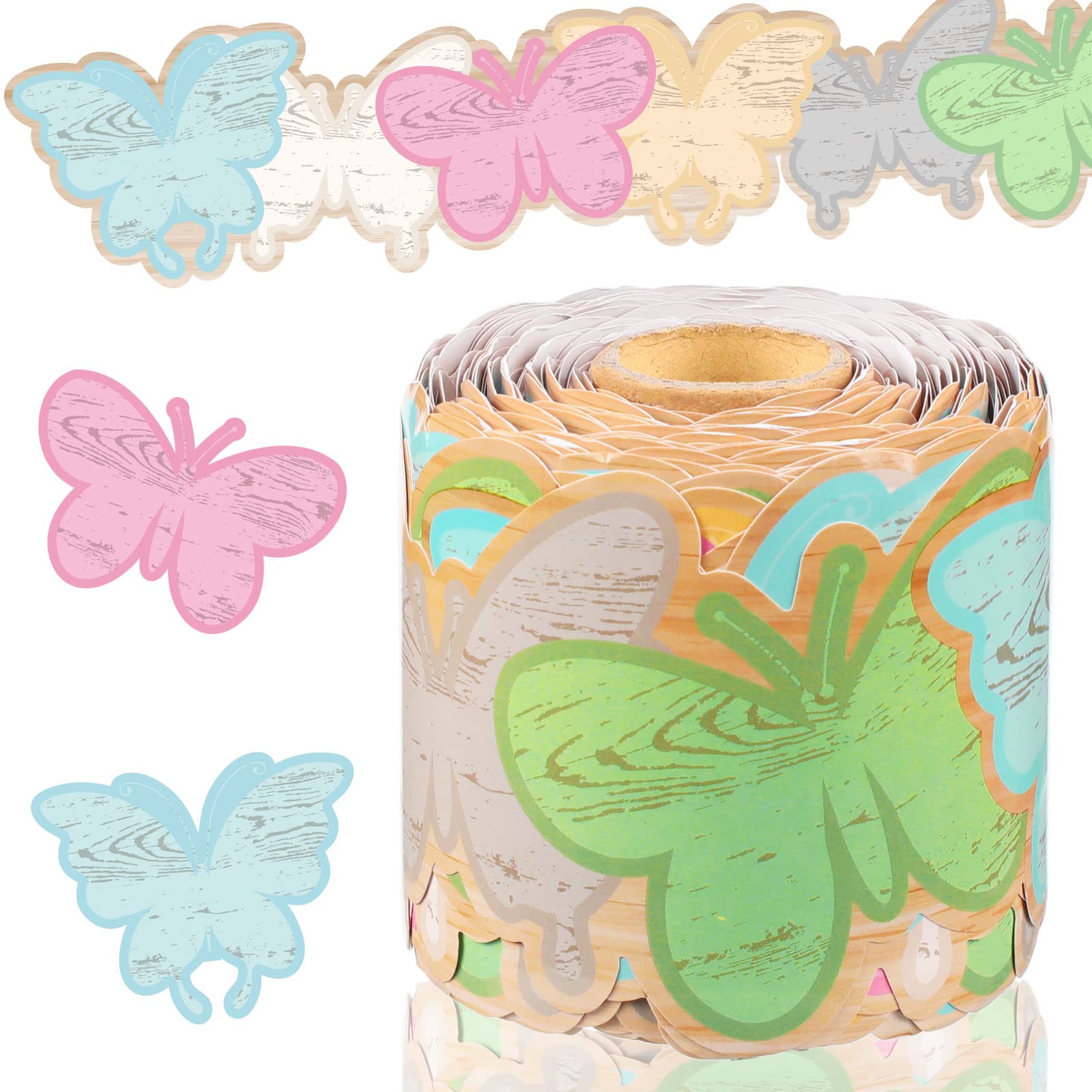 Panelee Fresh Butterflies Border 68.9 Feet Bulletin Board Border Butterflies Flowers Bee Space Inspirational Cute Decor for Classroom Bulletin Boards Chalkboard Wall Decor — image 1