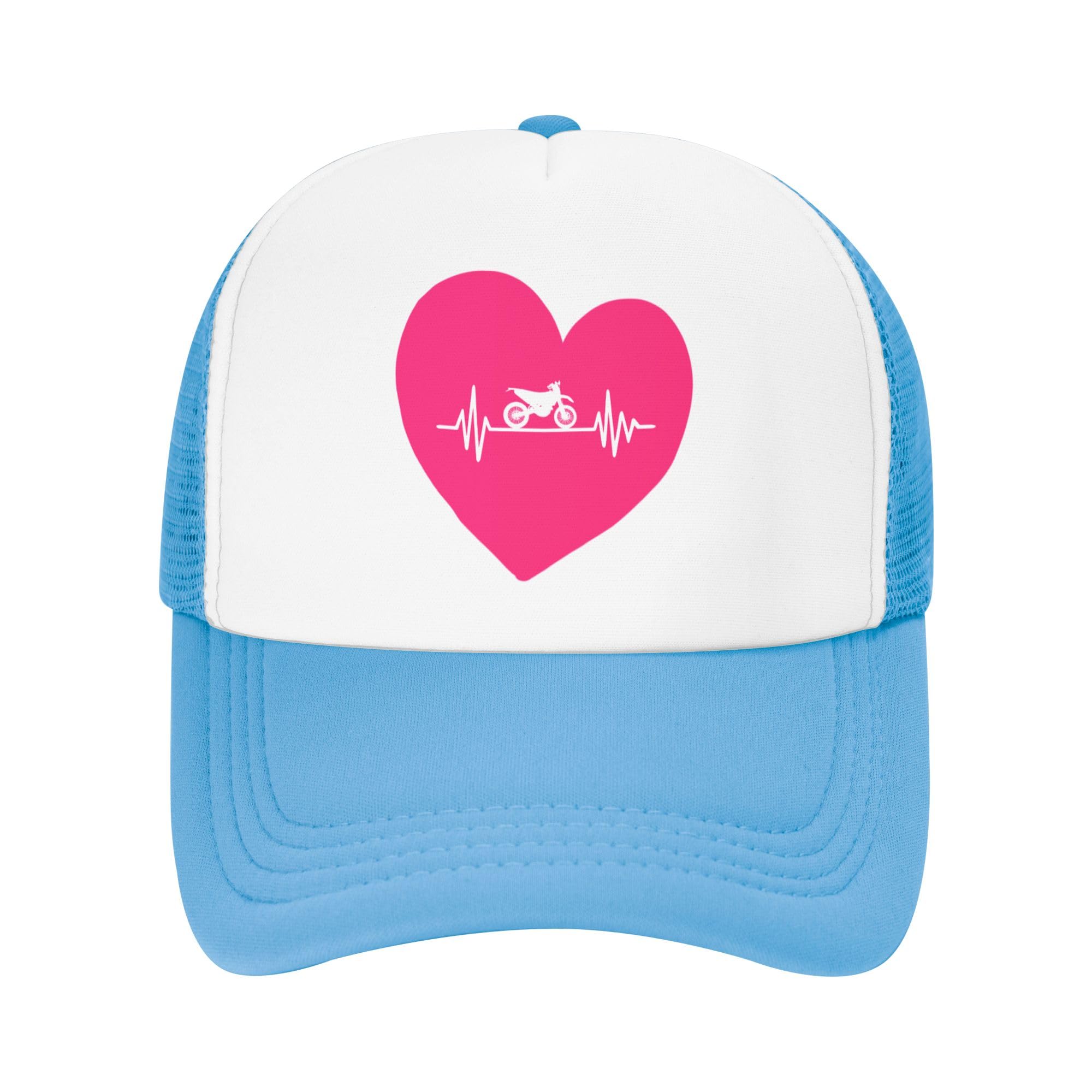 Dirt Bike Heartbeat Lightweight Mesh Baseball Hat Fishing Sun Cap Outdoor Casual Cap Sky Blue
