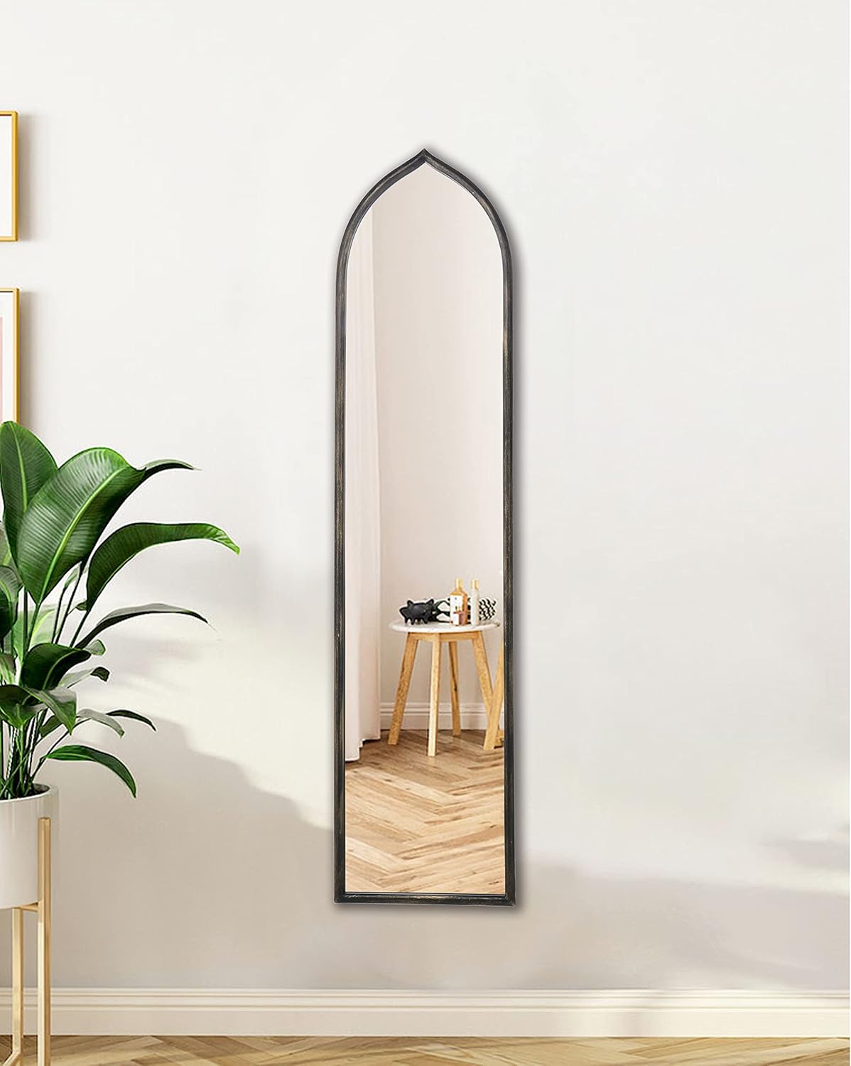 Long Narrow Wall Mirror, 12" x 50" Black Arched Wall Mirror, Slim Iron Frame Hanging Mirror for Hallway, Entryway,Living Room