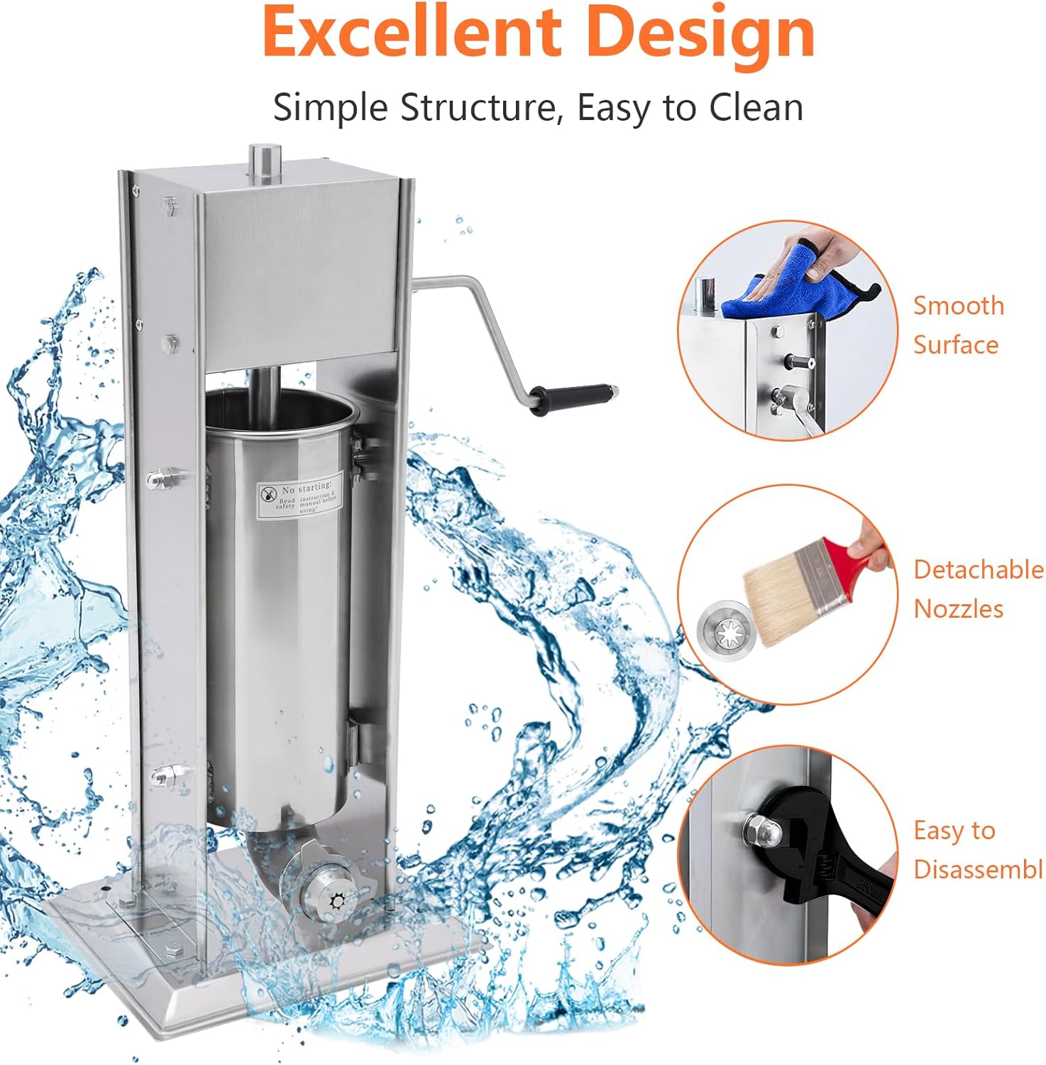 Commercial Churros Maker, 5L/1.32Gallon Stainless Steel Manual Latin Churro Machine with 4 Nozzles(7mm/15mm/23mm/24mm) for Business and Home Use