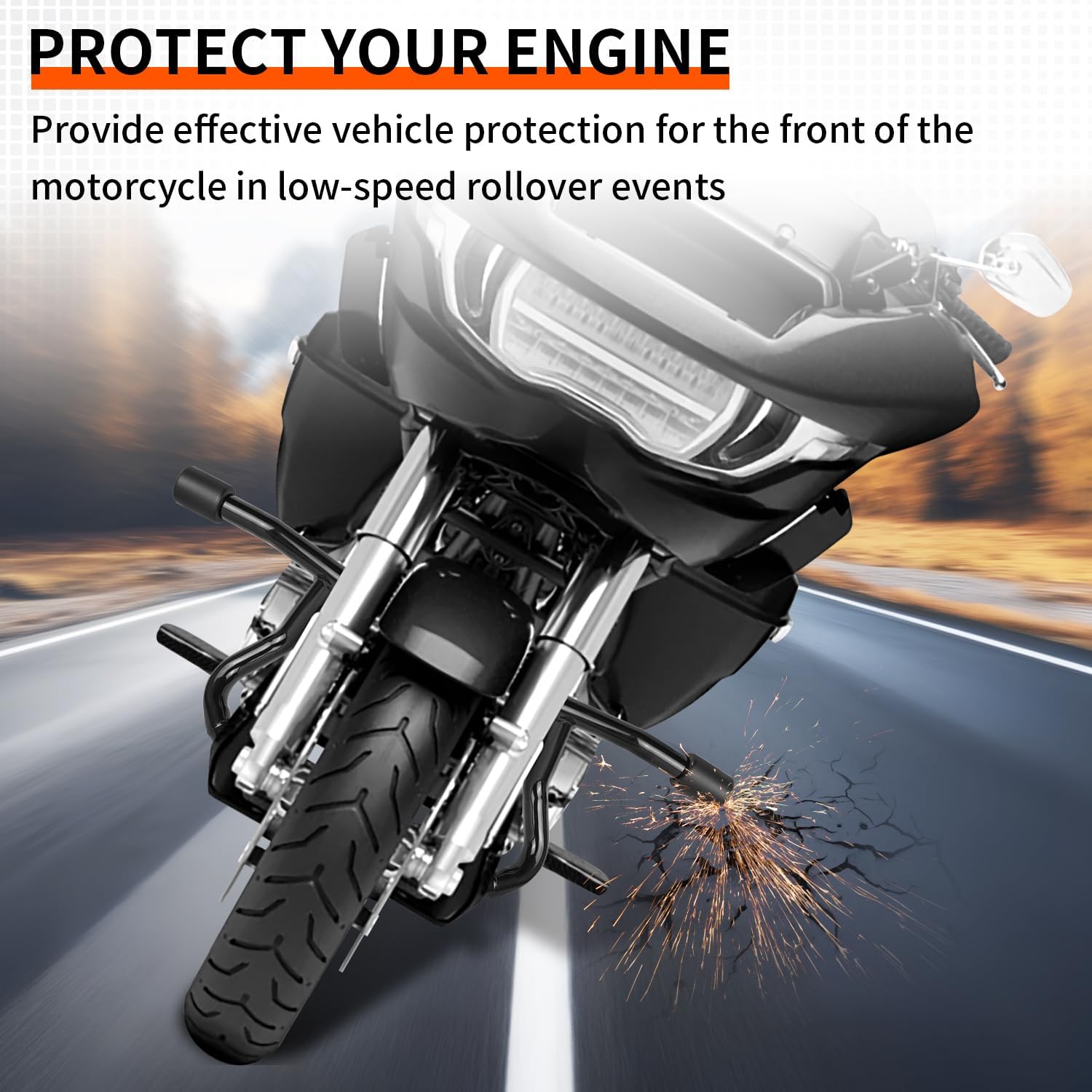 AUFER Motorcycle Front Highway Crash Bar Engine Guard Compatible With For Touring Street Glide Road Glide Road King Electra Glide Ultra Limited 2014-2024 Flat-Out Crash Bar Bumper Protector