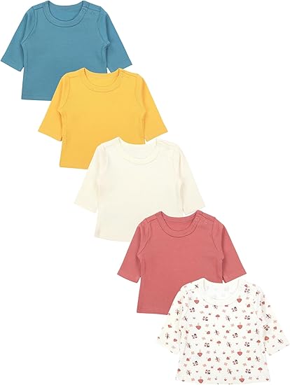TupTam Baby Uniseks T-shirt Set van 5, Leeuw Krokodil Beer Strepen Blauw Lichtblauw Geel, 104