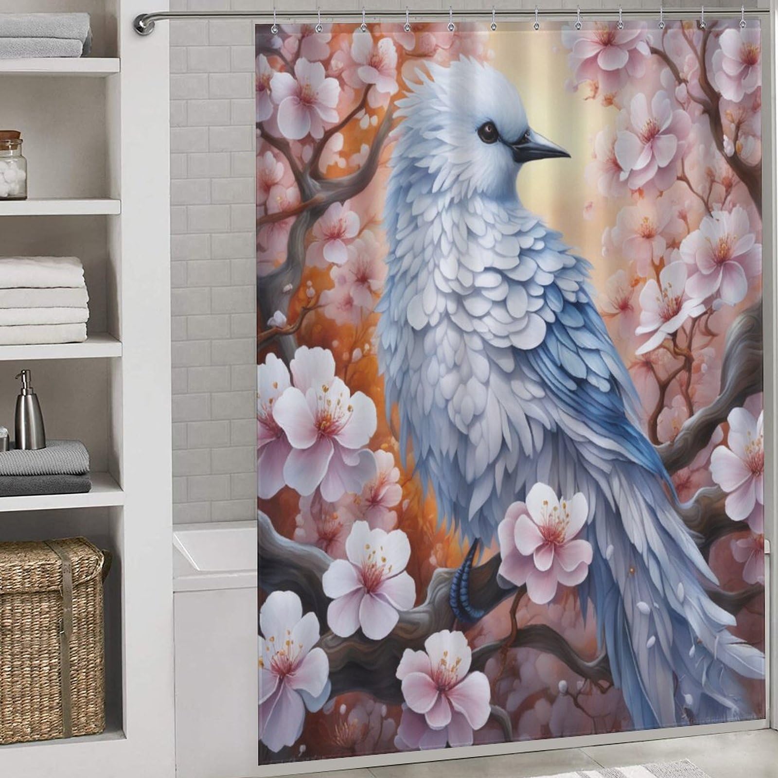 Rideau de douche oiseau mignon en polyester lavable 168x183cm