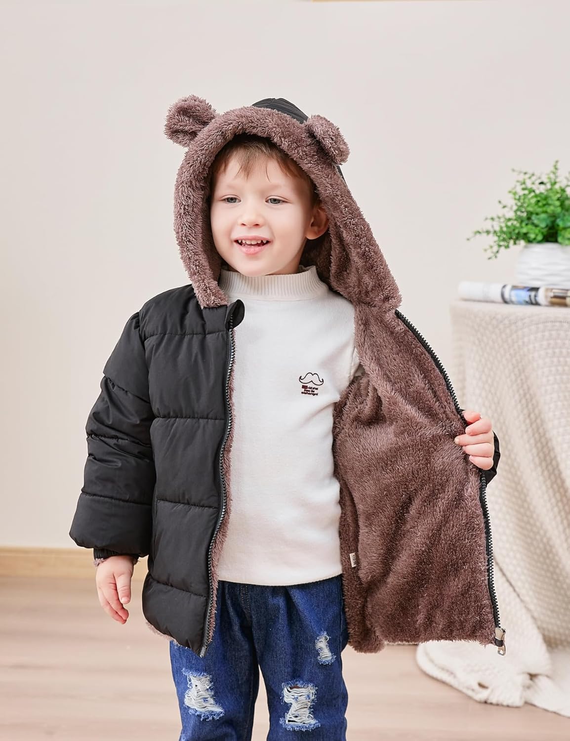 Enlifety 6M-5T Baby Toddler Winter Fleece Coat Boys Girls Cute Bear Ear Hooded Jackets with Pockets - Image 3
