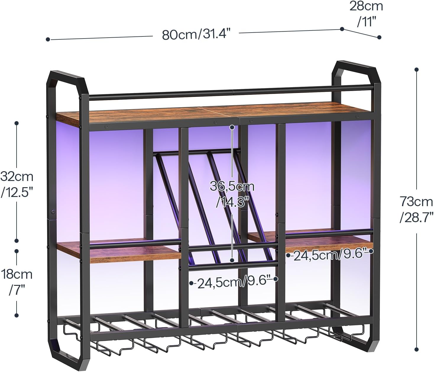 HOOBRO Wall Mounted Wine Rack, Wall Wine Rack with Stemware Holder & LED