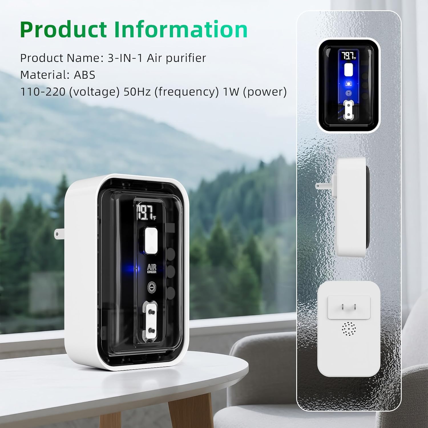 Air ionizers for home - air purifier plug for dust mites,plug in air freshener,portable air purifier for kitchen,bedroom, small room,pets (1, black)