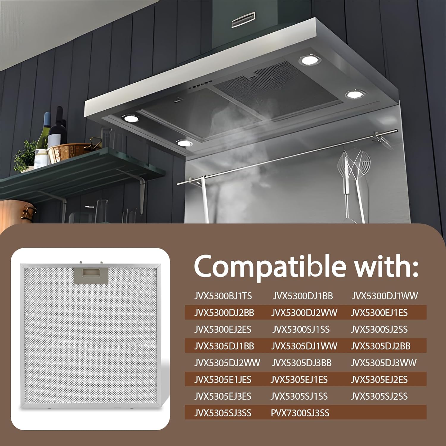 2 PCS WB02X27207 Range Hood Grease Filters Compatible with GE Extractor Hood JVX5300BJ1TS JVX5300DJ1BB Replace 4463981 AP6039217 PS11771771 EAP11771771