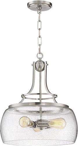 Miniatura 2 de Franklin Iron Works Charleston - Lámpara colgante de níquel satinado de 16 pulgadas de ancho, rústico de casa de campo, de vidrio transparente, con