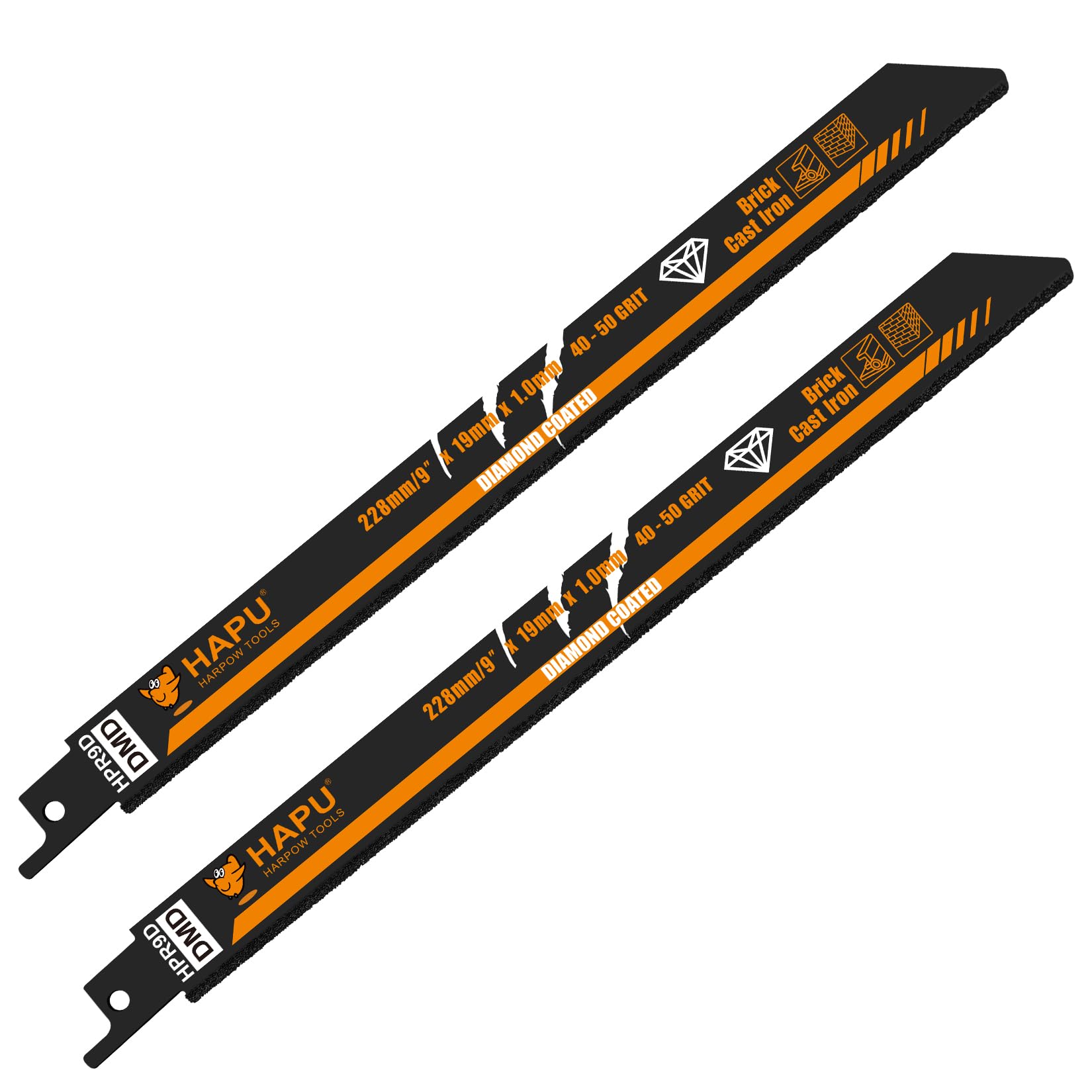 HAPU HARPOW TOOLS Brzeszczoty do piły szablastej ziarnistej 40-50 do żeliwa, muru, włókna cementowego i włókna szklanego, 22,9 cm