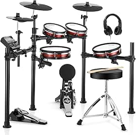 Donner DED-200 MAX Conjunto de bateria eletrônica com tambores com peles de malha padrão profissional, caixa de 10", tom 3 de 10", prato (crash) de 12", mais de 450 sons autênticos para desempenho