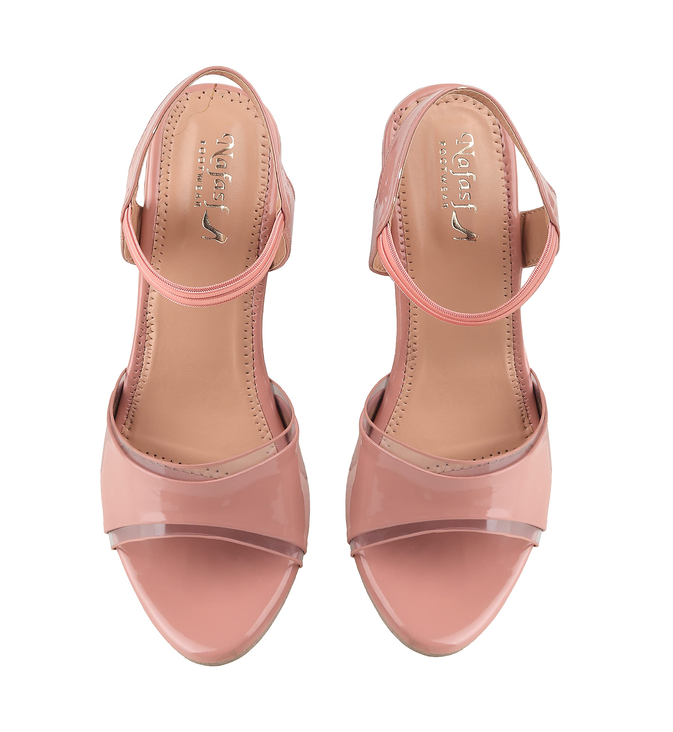 NAFASF Womens Fashion Sandals | Comfortable for All Formal and Casual Occassions | Casual and Stylish Heels | Womens Pair of Patent Leather Transparent Heels (Black Transparent (Peach, numeric_5) (B0BTD91SY2) Amazon Price History, Amazon Price Tracker