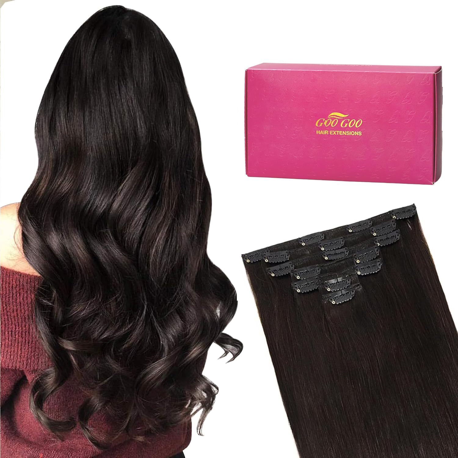 GOO GOO Clip in Extensions Echthaar, Echthaar Extensions Clip