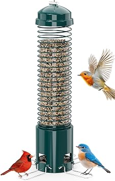 Squirrel Proof Bird Feeder, Metal Bird Feeders for Outdoors Hanging, 3.6LB Large Seeds Capacity for Wild Birds, Finch, Cardinal, Blue Jay, Chickadee, Green