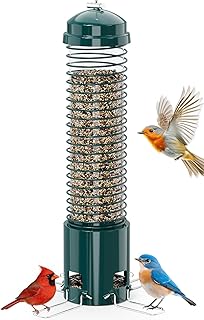 Squirrel Proof Bird Feeder, Metal Bird Feeders for Outdoors Hanging, 3.6LB Large Seeds Capacity for Wild Birds, Finch, Cardinal, Blue Jay, Chickadee, Green