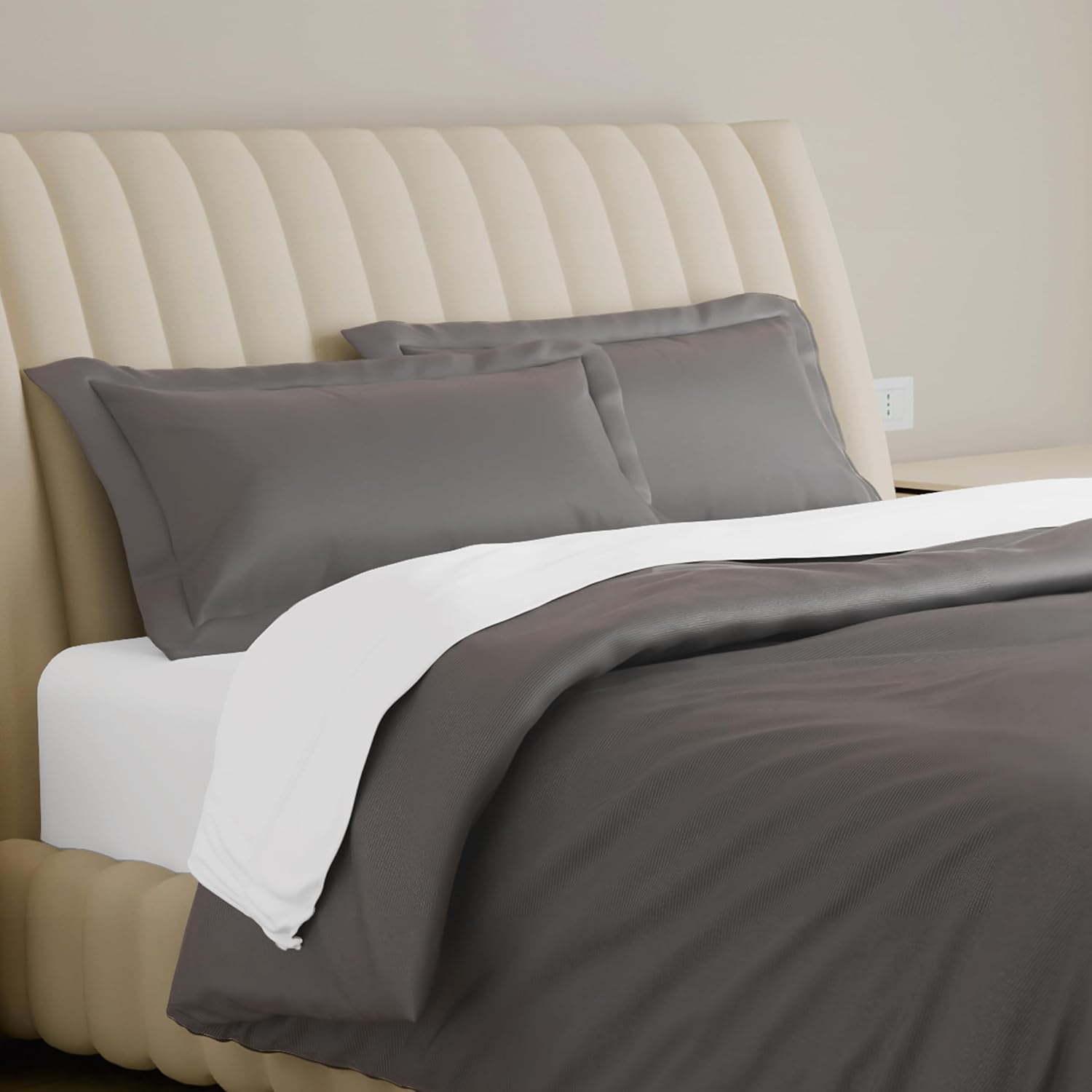 Carressa Linen 100% Egyptian Cotton Duvet Cover King Size - 800 Thread Count 3 PC Duvet Cover, Extra Long Staple Egyptian Cotton Quilt Cover, Soft, Breathable with Hidden Zipper Closure - Dark Grey